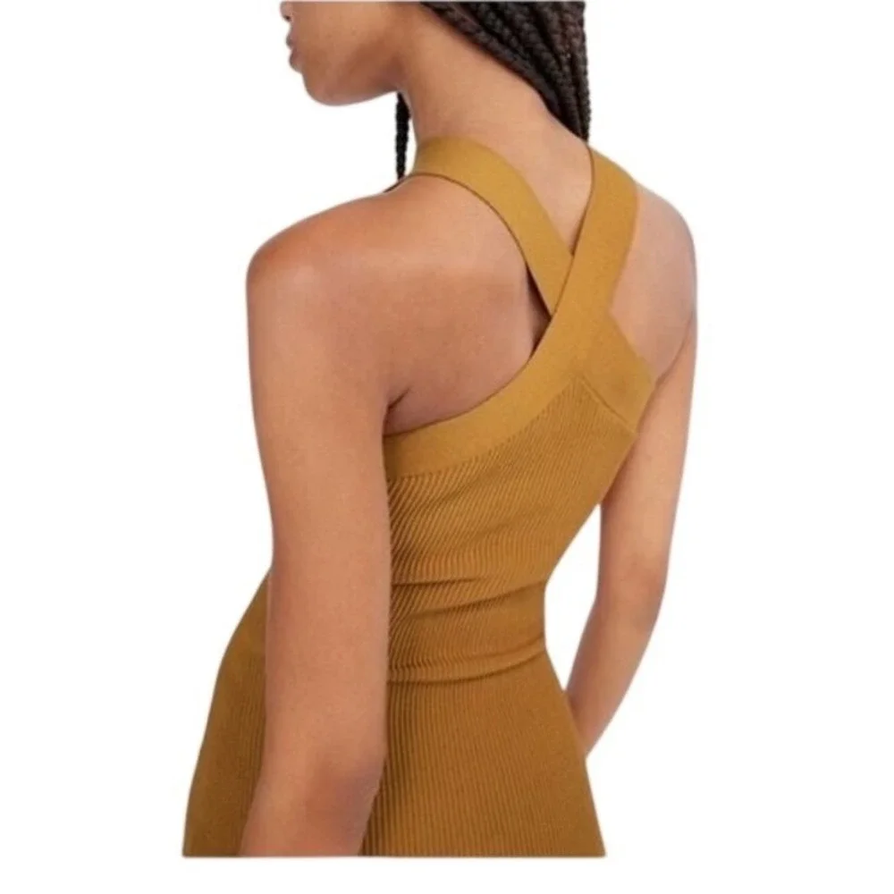 Babaton Sculpt Knit Criss-Cross Dress (Dark Mustard, Size L):